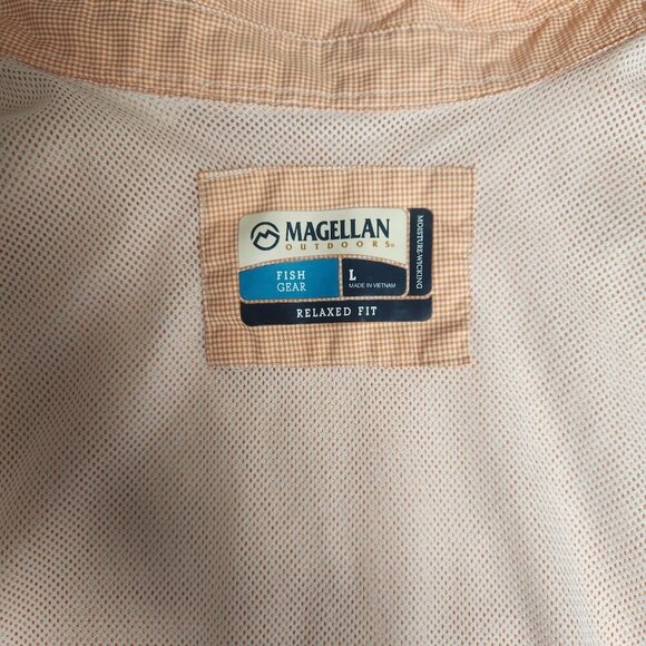 Magellan Outdoors Men's Size Large Peach Plaid Relaxed Fit Casual Fishing Shirt - Picture 2 of 12
